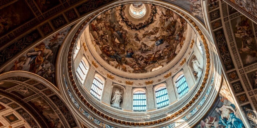 the dome of the basilica of st peter and st paul in rome, italy