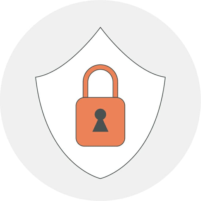 Icon representation of security protection with a lock inside of a a shield