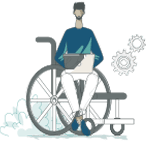 man with beard sitting in wheelcahir using laptop