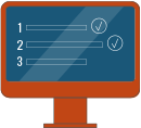 Icon illustration of computer monitor displaying a checklist with site review