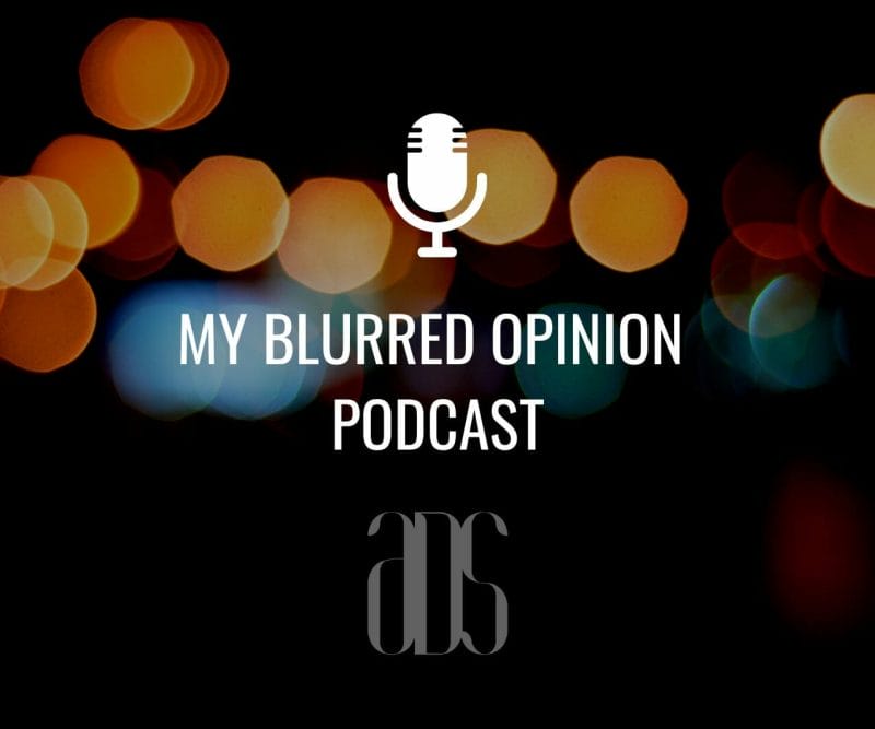 Image of bokeh lights with a microphone icon and the words My Blurred Opinion Podcast.