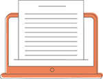 An icon illustration of document extending from the screen of a laptop