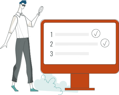 Icon of a man and a screen with a check list