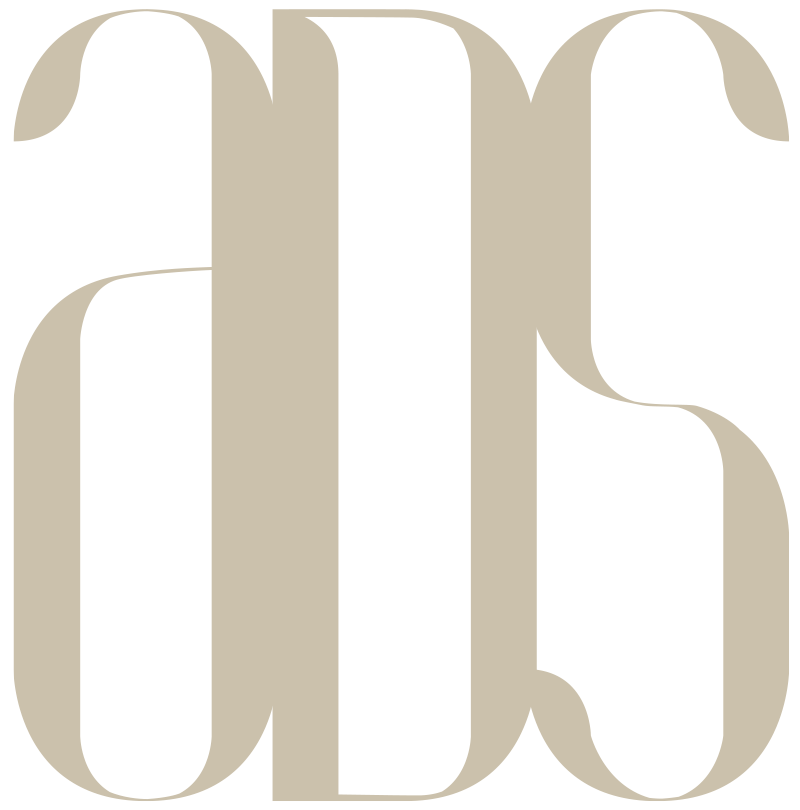 Stylized monogram logo with the letters "a" and "s" in an intertwined, decorative font on a beige background.