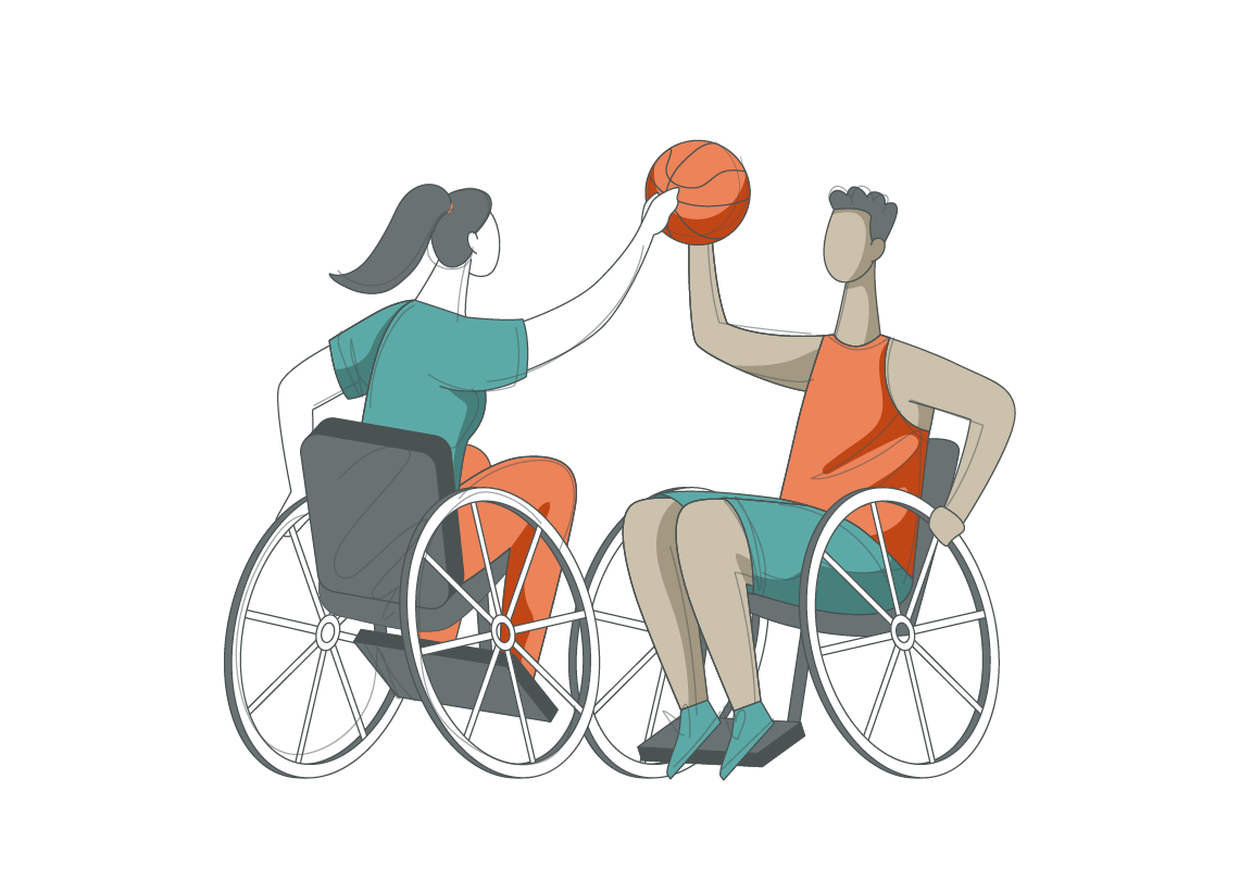 Two people in wheelchairs play basketball; one person attempts to block the other who is holding a basketball above their head, demonstrating the importance of accessibility—just like ADA Website Accessibility Services ensure equal opportunities online.