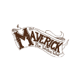 A hand-drawn style logo features the word "Maverick" in large, stylized letters on a waving banner. Below "Maverick," smaller text reads, "Bar, Austin, Texas." The design is in brown on a white circular background.