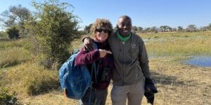 Denise and Basta, our deeply knowledgeable (and jokester!) Botswanan guide.