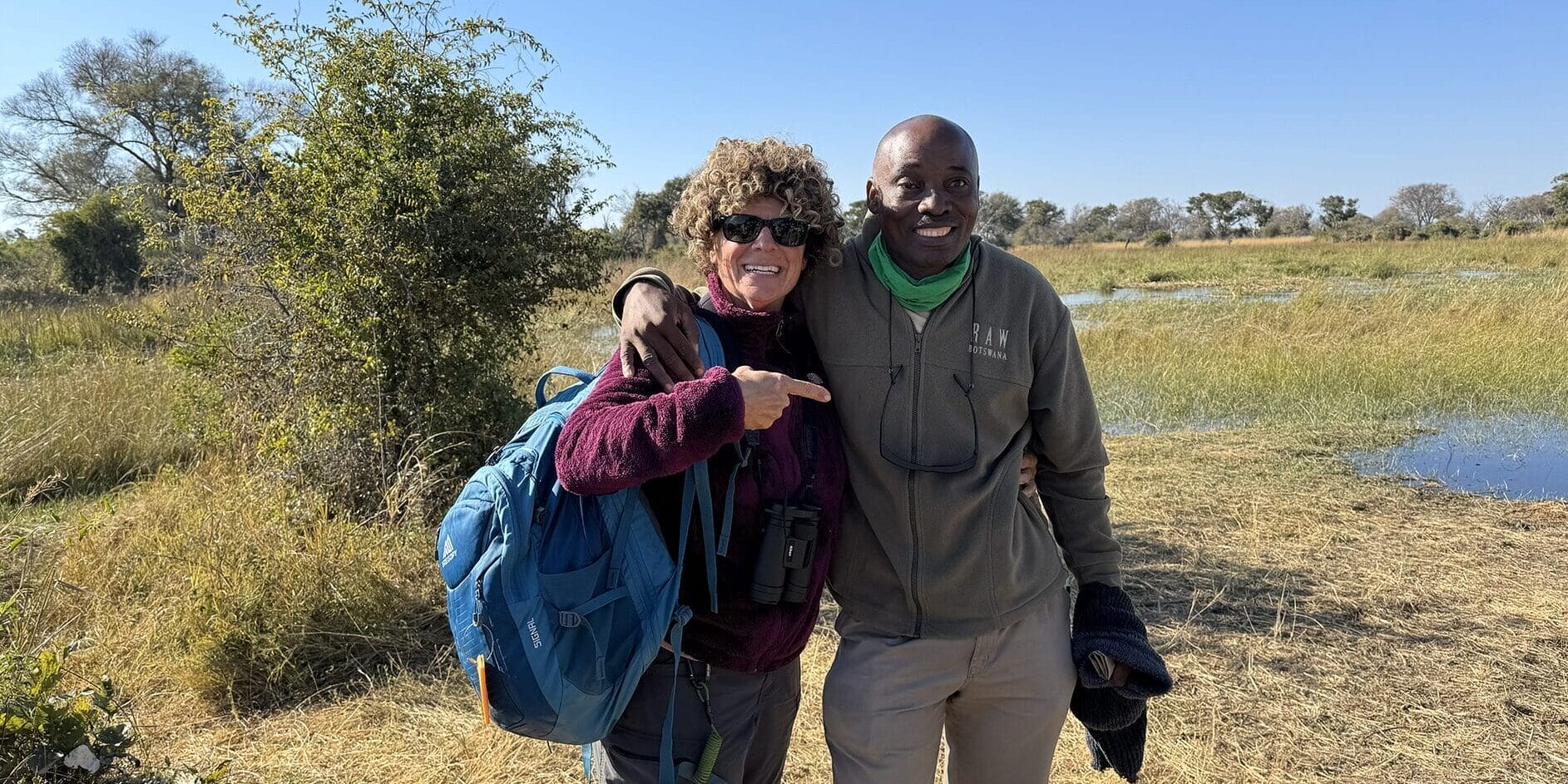 Denise and Basta, our deeply knowledgeable (and jokester!) Botswanan guide.