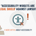 "Accessibility widgets are a 'legal shield' against lawsuits" with a gavel and a crossed-out accessibility icon.